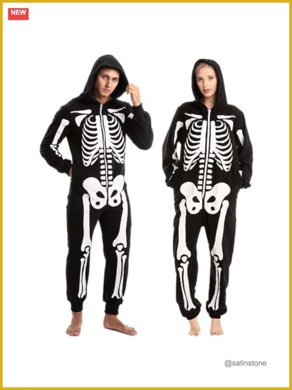 Skeleton Jumpsuit Costume Adult Halloween Cosplay Unisex Zip Hooded